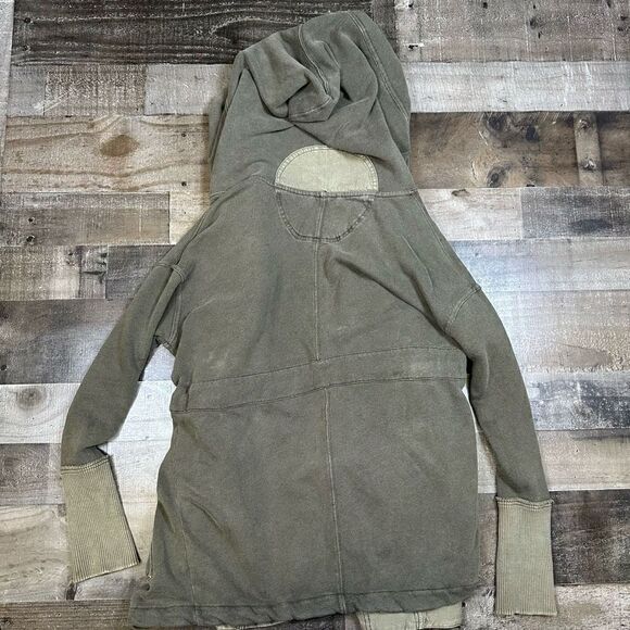 Free People Women’s Size XS Open Front Jacket Grey Drawstring Tie Waist Hooded - Picture 7 of 7